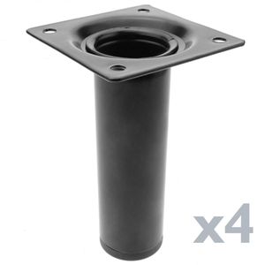 Pies redondos para mesa y mueble. Patas en acero negras de 10cm 4-pack