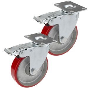 Ruedas pivotantes industriales de poliuretano y metal con freno 125 mm 2 unidades