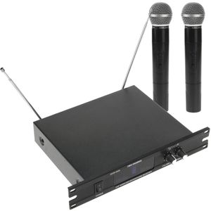 Micrófonos inalámbricos de mano 2 unidades compatible rack 10" VHF 200 - 280 MHz