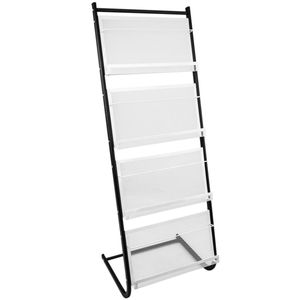 Expositor portafolletos 480 x 400 x 1300 mm con 4 compartimentos para folletos y revistas
