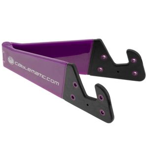 Soporte para teléfono móvil y tablet. Peana violeta plegable y portátil