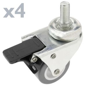 Rueda doble pivotante industrial de PU y PVC transparente con freno 50 mm M12 4 pack 4 pack