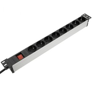 Regleta de enchufes para armario rack 19" 1U con 8 schuko aluminio interruptor