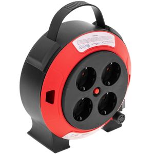 Alargo enrollacable con protector térmico de 4 Schuko 5m rojo