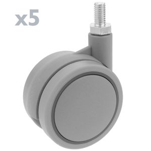 Rueda pivotante de nailon y polipropileno sin freno 60 mm M8 5 pack