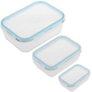 Kit de 3 Recipientes rectángulares para alimentos herméticos de cristal de 330, 800 y 1730ml