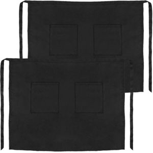 Delantal de camarero 56 x 47 cm negro de cintura mediano con 2 bolsillos 2-pack