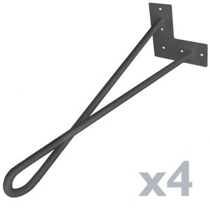Pies para mesa y mueble Patas en acero 2 varillas 41 cm negro 4-pack modelo bucle