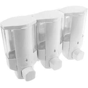 Dispensador de jabón transparente de ducha para pared. 3 x depositos rellenables