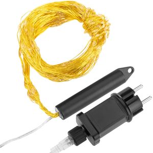 Cortina con efecto cascada de 10 hilos luminosos LED de 2 m con 200 LED de color blanco cálido resistente al exterior