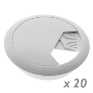 Lote de 20 pasacables redondo para encastrar en mesa de color blanco y diámetro 60 mm