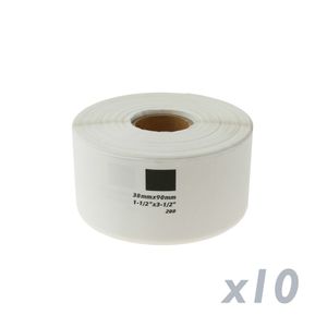 Rollo bobina de 400 etiquetas adhesivas compatibles con Brother DK-11208 DK-1208 38x90mm 10-pack