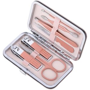 Kit de estuche de manicura y pedicura profesional, set de 7 accesorios de acero inoxidable, color Oro rosa