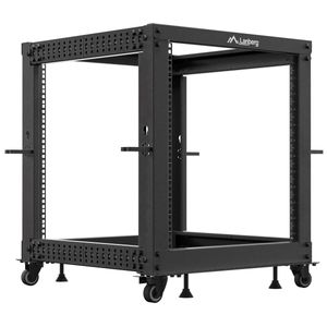 Armario Rack abierto fondo ajustable 19" 12U 600x600x1100mm desmontado DIY negro Lanberg