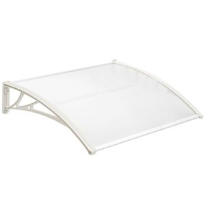 Tejadillo de protección 100x60 cm transparente. Marquesina para puertas y ventanas con soporte blanco