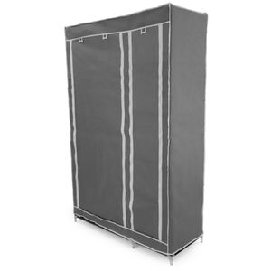 Armario ropero guardarropa de tela desmontable 110 x 45 x 175 cm gris doble con puertas enrollables