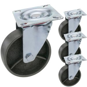 Ruedas pivotantes industriales de metal sin freno 100 mm 4 unidades