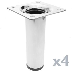 Pies redondos para mesa y mueble. Patas en acero cromado de 10cm 4-pack