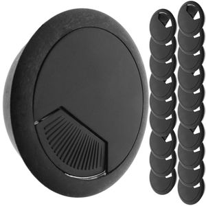 Lote de 20 pasacables redondo para encastrar en mesa de color negro y diámetro 50 mm