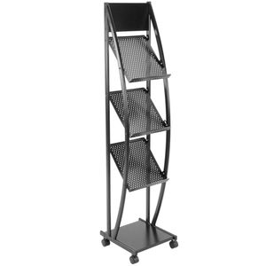 Expositor portafolletos 31 x 33 x 135 cm con 3 compartimentos para folletos y revistas