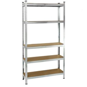 Estanteria metálica galvanizada para almacenar de 5 baldas de madera 90x30x180 cm