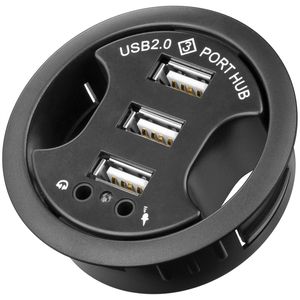Concentrador de 3 puertos USB 2.0 audio y micro para escritorio negro