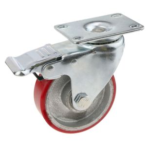 Rueda pivotante industrial de poliuretano y metal con freno 100 mm