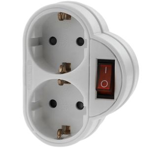 Clavija enchufe doble schuko de color blanco 220VAC con interruptor
