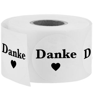 Pegatinas redondas “Danke” de 25 mm, rollo bobina de 500 etiquetas de color blanco