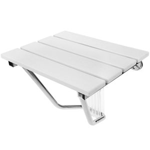 Asiento de ducha abatible. Silla plegable para ancianos de plástico WPC y acero inoxidable 380 x 338 mm blanca