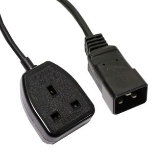 Cable eléctrico British Standard BS-1363-2 a IEC-60320-C20 de 0.4m negro