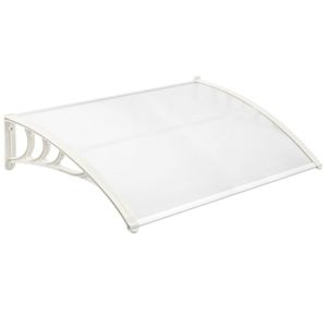Tejadillo de protección 120x80 cm transparente. Marquesina para puertas y ventanas con soporte blanco