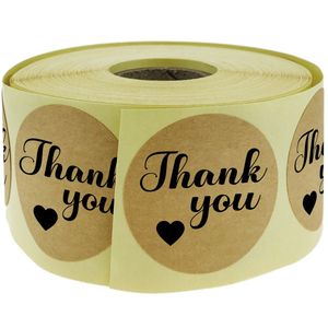 Pegatinas redondas de papel kraft “Thank You” de 25 mm, rollo bobina de 500 etiquetas de color marrón