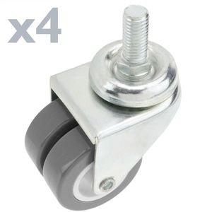 Rueda doble pivotante industrial de PU y PVC transparente sin freno 50 mm M12 4 pack