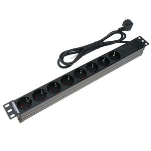 Regleta de enchufes para armario rack 19" 1U con 8 schuko