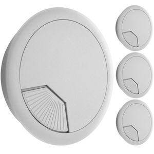 Lote de 4 pasacables redondo para encastrar en mesa de color gris y diámetro 80 mm