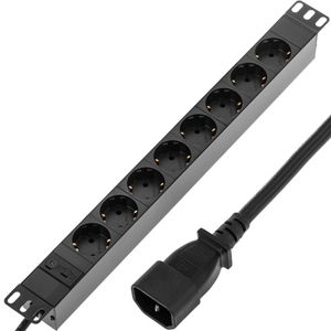 Regleta de enchufes para armario rack 19" 1U con 8 schuko C14 color negro