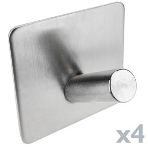 Perchero de pared de acero inoxidable. Colgador de ropa y toallero con 1 gancho inclinado 4-pack