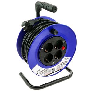 Enrollacables eléctrico de 4 schuko de 15 m
