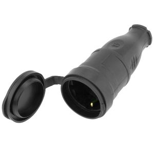 Clavija enchufe schuko recto hembra IP44 negro