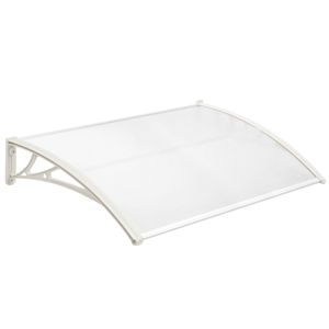 Tejadillo de protección 120x60 cm transparente. Marquesina para puertas y ventanas con soporte blanco