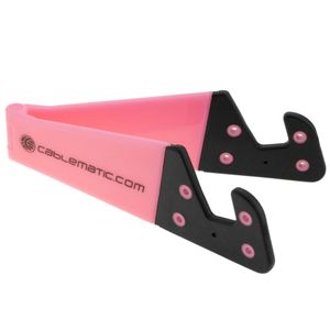 Soporte para teléfono móvil y tablet. Peana rosa plegable y portátil