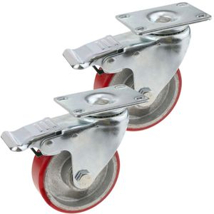Ruedas pivotantes industriales de poliuretano y metal con freno 100 mm 2 unidades
