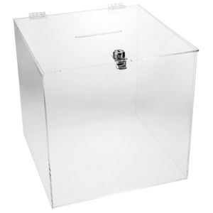 Urna de metacrilato transparente con llave de seguridad 24x24x24cm