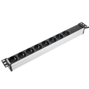 Regleta de enchufes para armario rack 19" 1U con 8 schuko aluminio