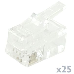 Conector telefónico RJ9 macho 4P4C para crimpar paquete de 25 unidades