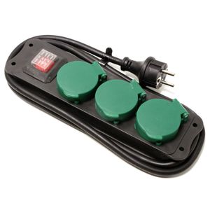 Regleta de enchufes IP44 para exterior 3 schuko 16A 250V con interruptor y cable de 1.5m