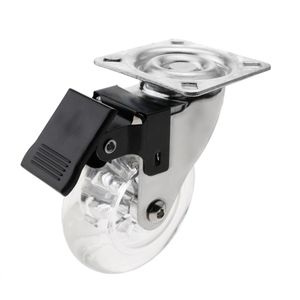 Rueda pivotante industrial de poliuretano y PVC transparente con freno 75 mm