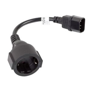 Cable adaptador Lanberg CA-C14E-10CC-0018-BK con conector de entrada IEC 320 C14 a conector de salida schuko CEE7 longitud 20 cm