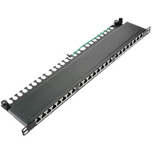 Patch panel rack 24 RJ45 Cat.6A FTP 0.5U negro con peine para gestión de cables